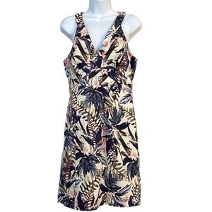 Boston Proper Tropical Floral Cotton V-Neck Sleeveless Sheath Dress Size 8